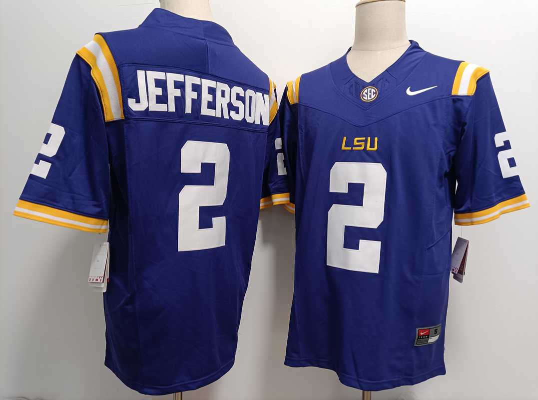 Mens LSU Tigers #2 Justin Jefferson Purple FUSE College Stitched Jersey